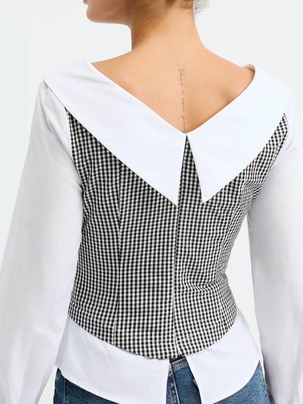 NWT Commense 2 in 1 Gingham Paneled Shirt - Picture 7 of 7